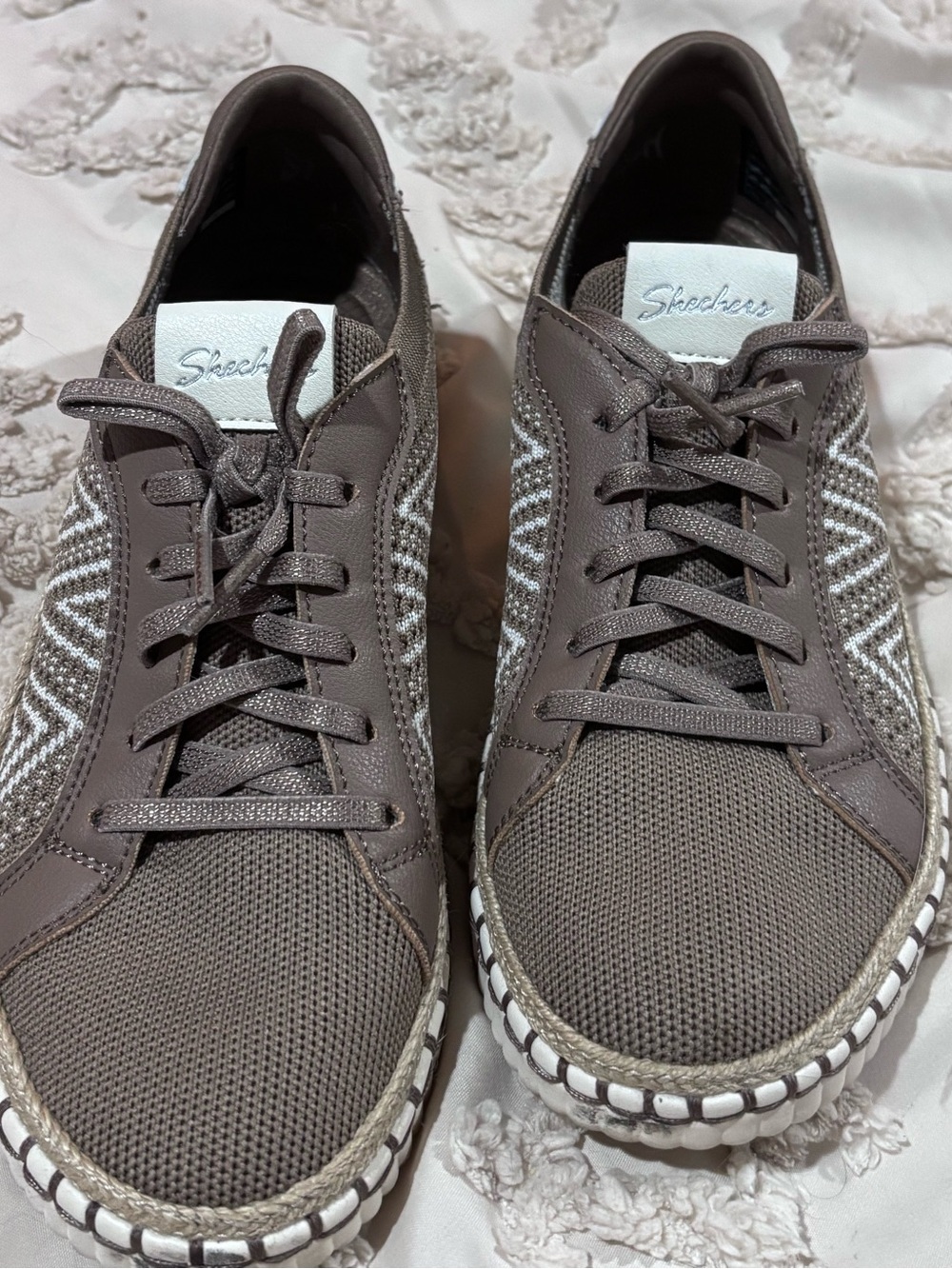Skechers Women’s Taupe Knit Lace-Up Sneakers